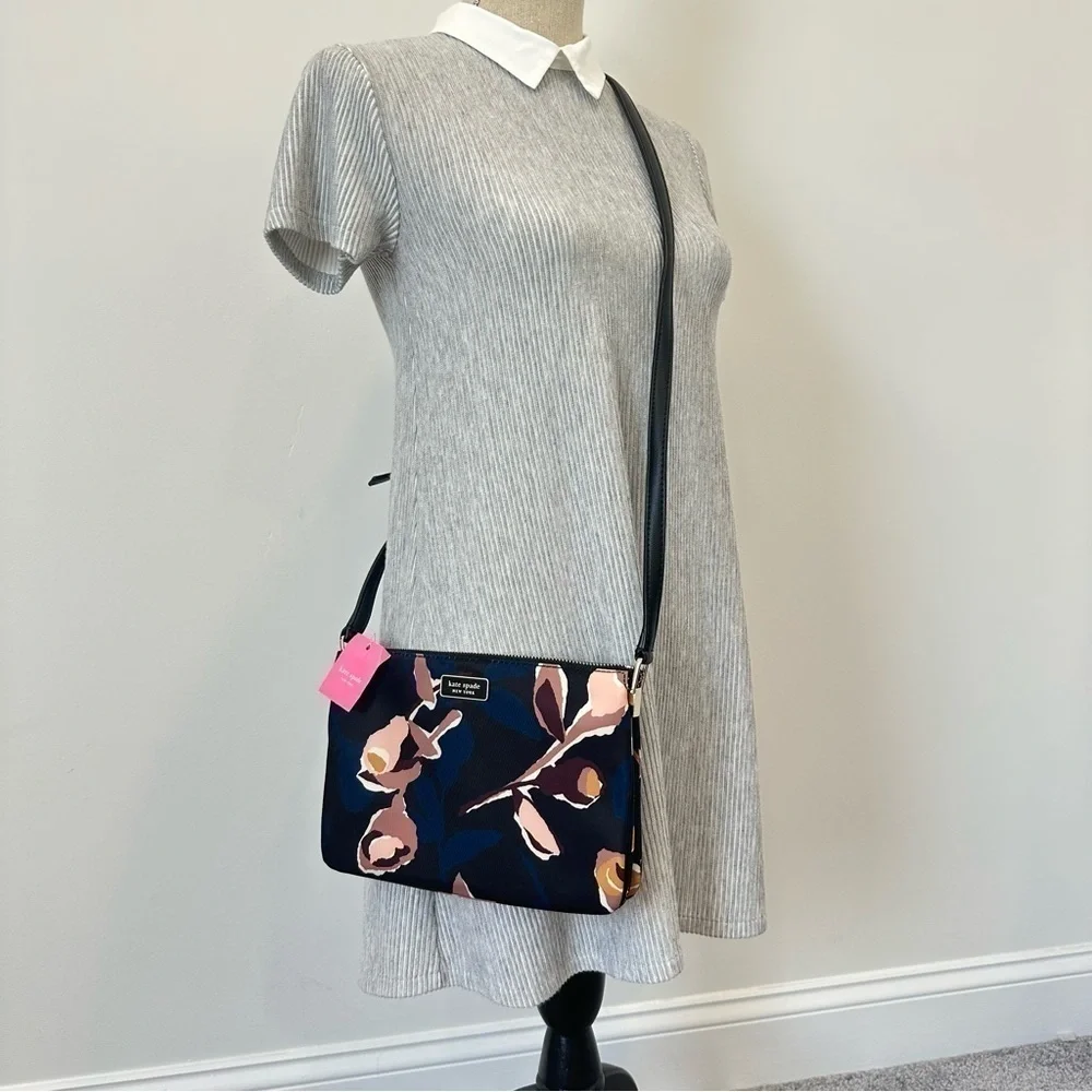Kate Spade New York Triple Gusset Crossbody Bag with Dawn Paper Rose Print